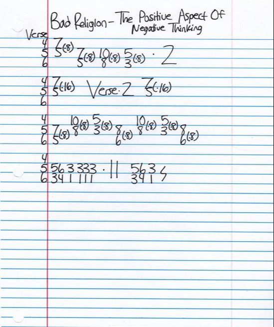 High quality guitar tab for The Positive Aspect Of Negative Thinking by Bad Religion off of the album Against The Grain. ***Complete and accurate guitar tab!***